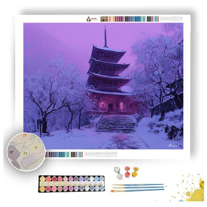 JAPANESE TEMPLE SNOW - Paint by Numbers Full Kit