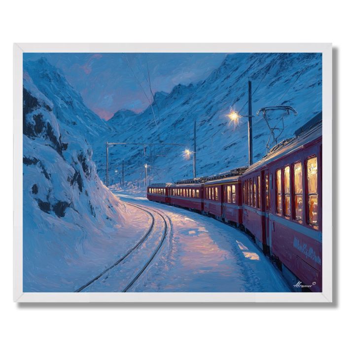 SWISS TRAIN IN SNOW - FRAMED