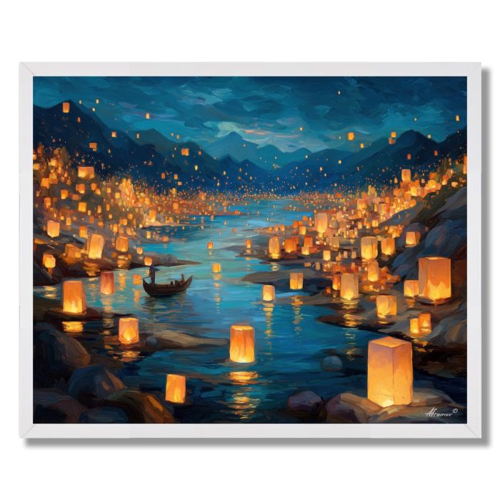LANTERN RIVER NIGHT - FRAMED