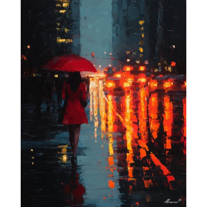 WOMAN WITH RED UMBRELLA