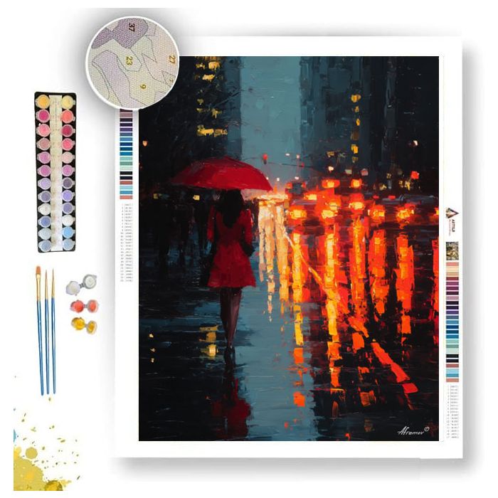 WOMAN WITH RED UMBRELLA - Paint by Numbers Full Kit