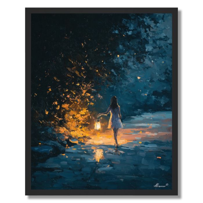 GIRL WITH LANTERN ROAD - FRAMED