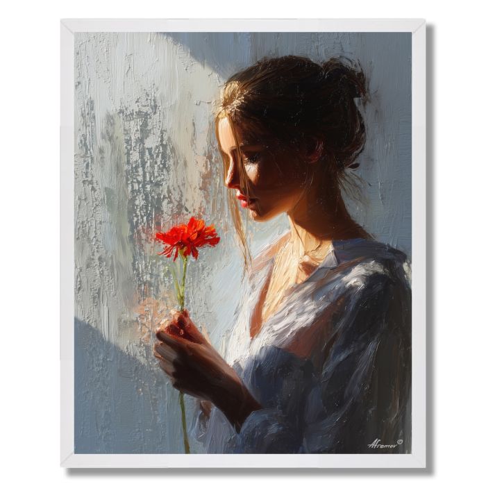 WOMAN WITH RED FLOWER - FRAMED