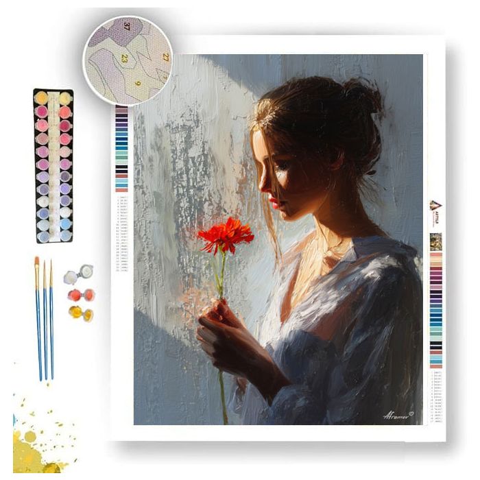 WOMAN WITH RED FLOWER - Paint by Numbers Full Kit