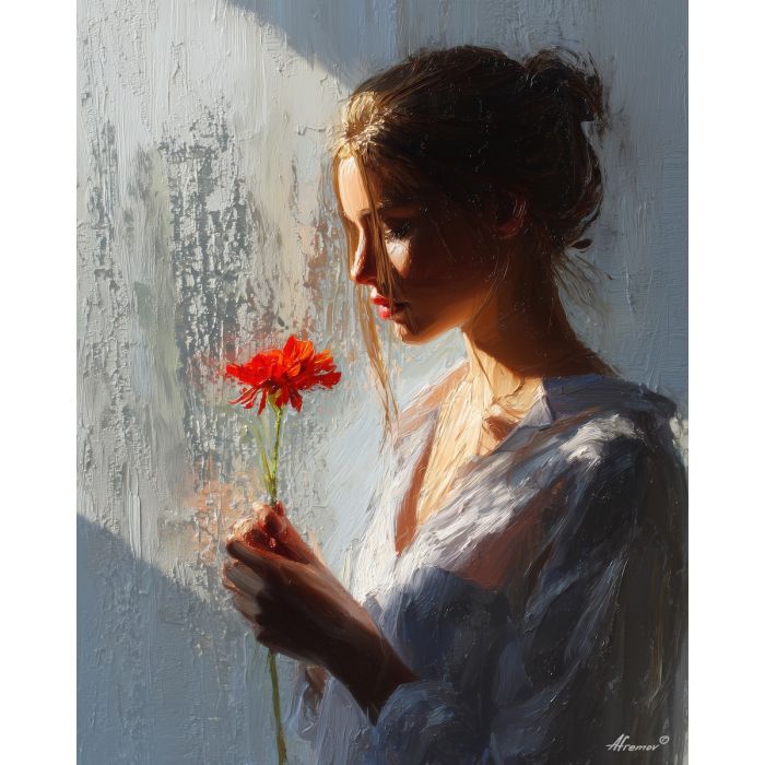 WOMAN WITH RED FLOWER