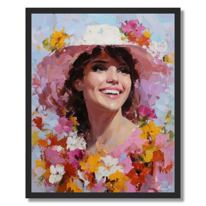 FLORAL HAT LADY - FRAMED