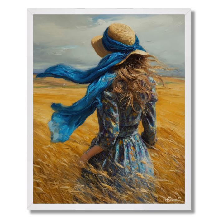 WOMAN WITH BLUE SCARF - FRAMED