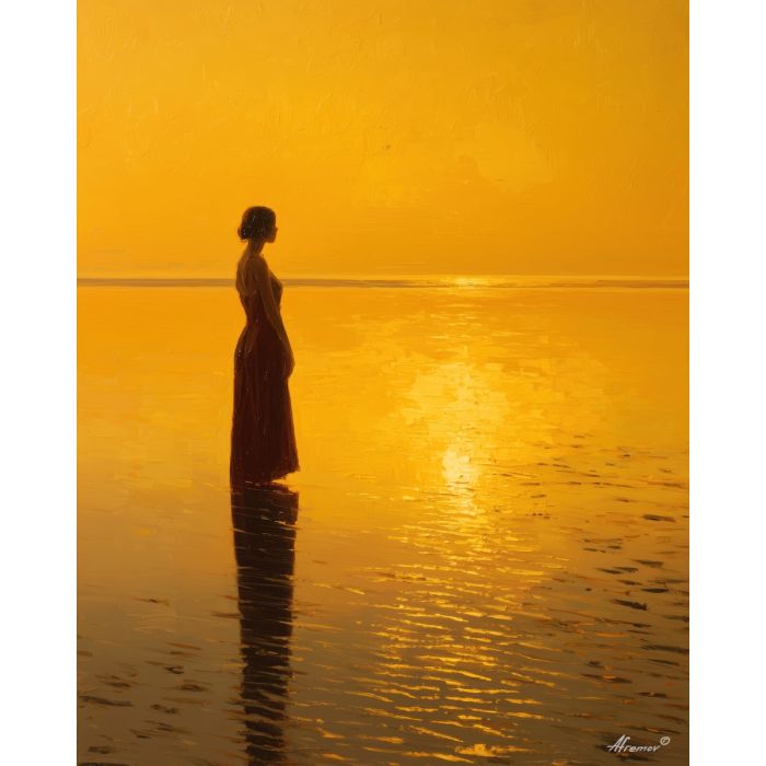 WOMAN UNDER GOLD SKY