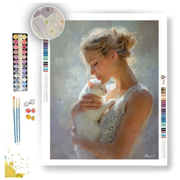 WOMAN WITH A WHITE CAT - Paint by Numbers Full Kit