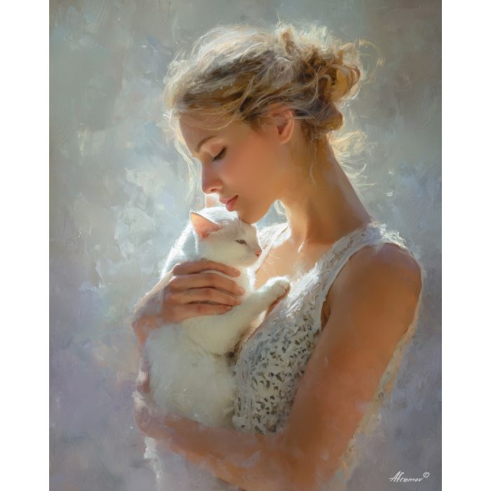 WOMAN WITH A WHITE CAT