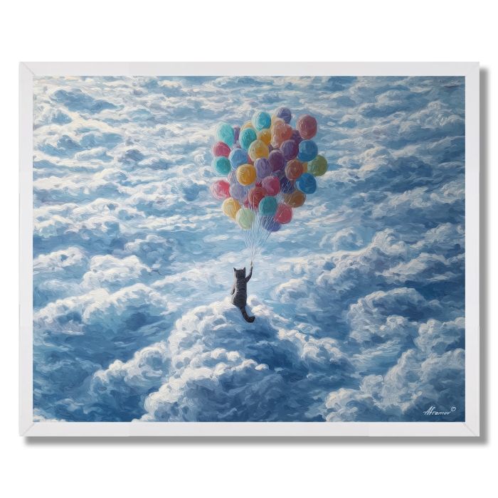 CAT WITH BALLOON CLOUDS - FRAMED