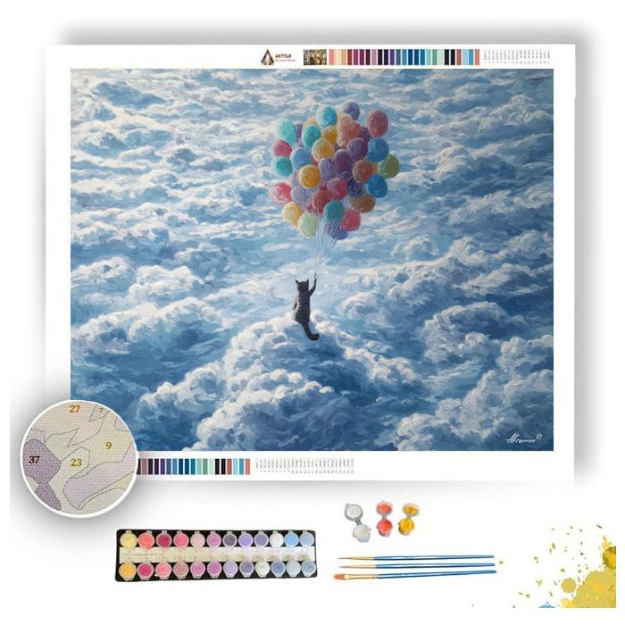 CAT WITH BALLOON CLOUDS - Paint by Numbers Full Kit