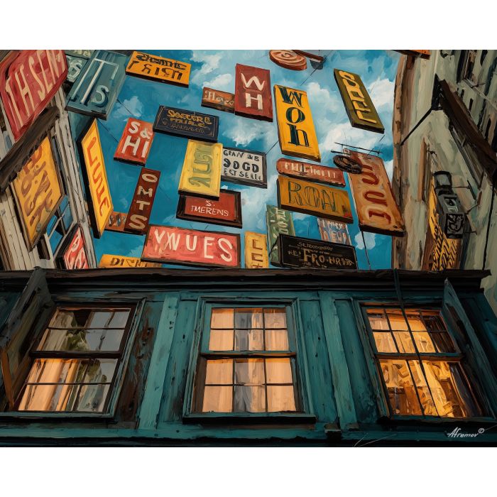 STREET OF FLOATING SIGNS