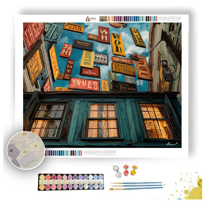 STREET OF FLOATING SIGNS - Paint by Numbers Full Kit