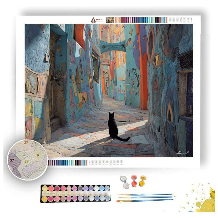 CAT ON DRAWN STREET - Paint by Numbers Full Kit