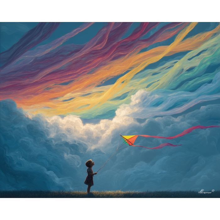 CHILD WITH RAINBOW KITE