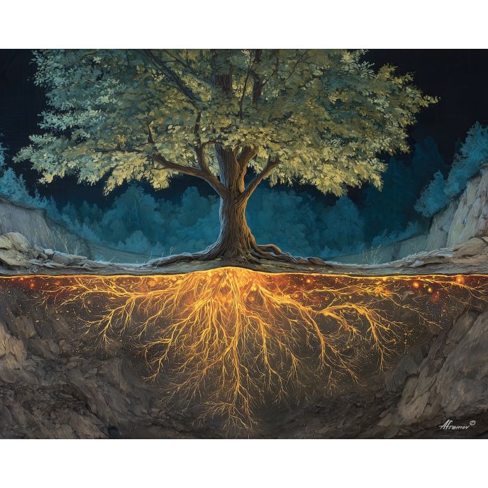 TREE WITH DRAWN ROOTS