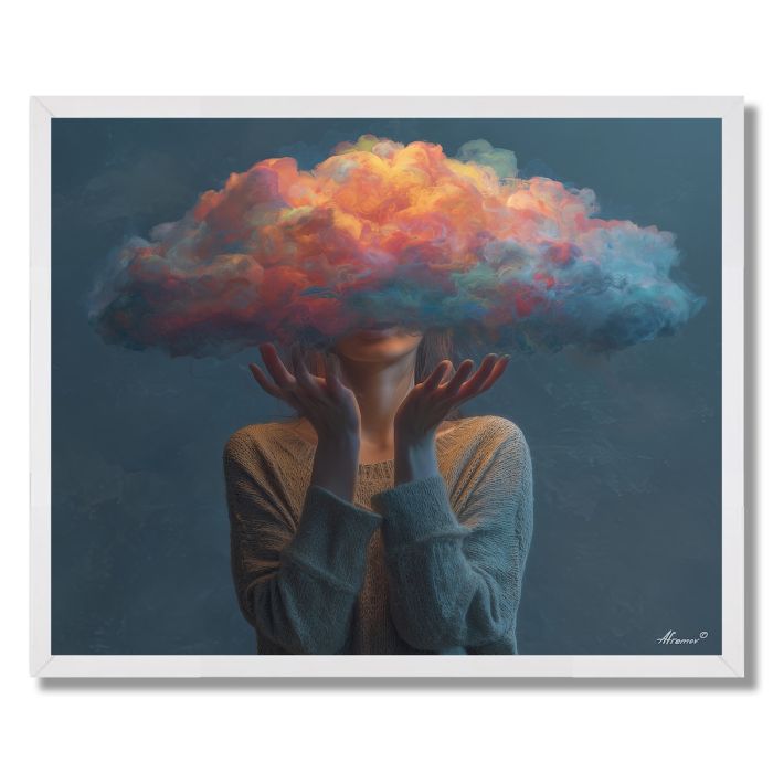 WOMAN WITH COLOR CLOUD - FRAMED