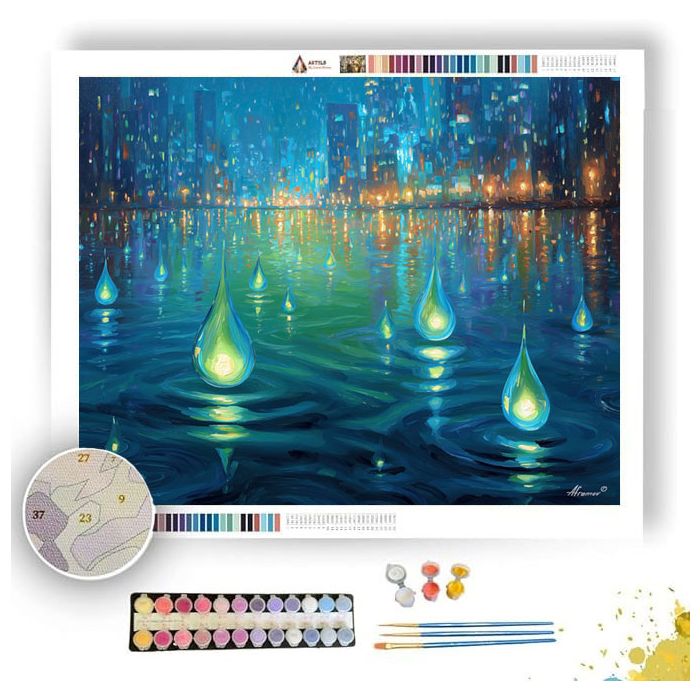 CITY WITH BLUE RAIN - Paint by Numbers Full Kit