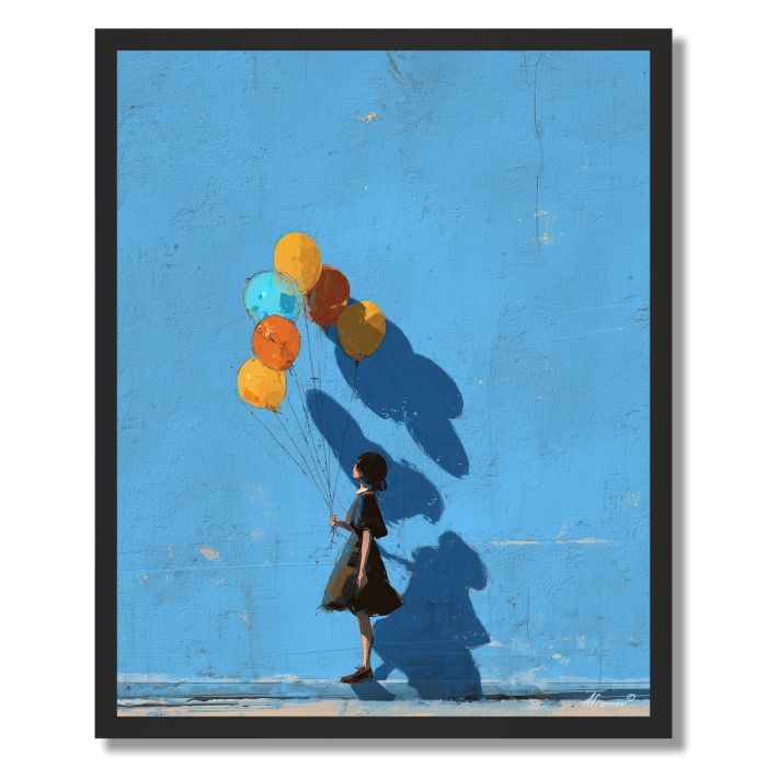 GIRL WITH WIND BALLOONS - FRAMED
