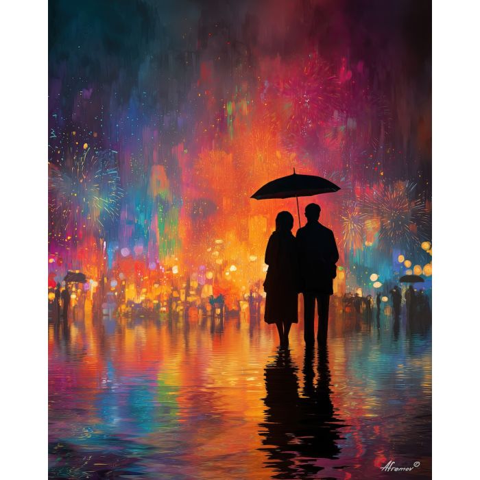 COUPLE UNDER FIREWORK RAIN