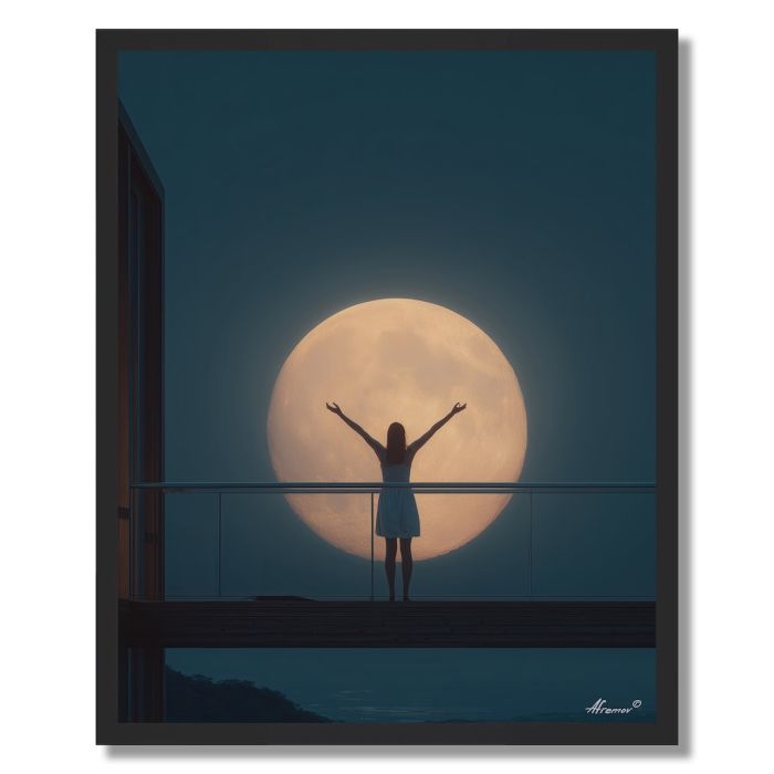 WOMAN SINGING TO THE MOON - FRAMED