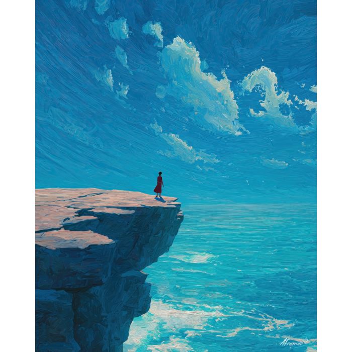 WOMAN ON CLIFF EDGE