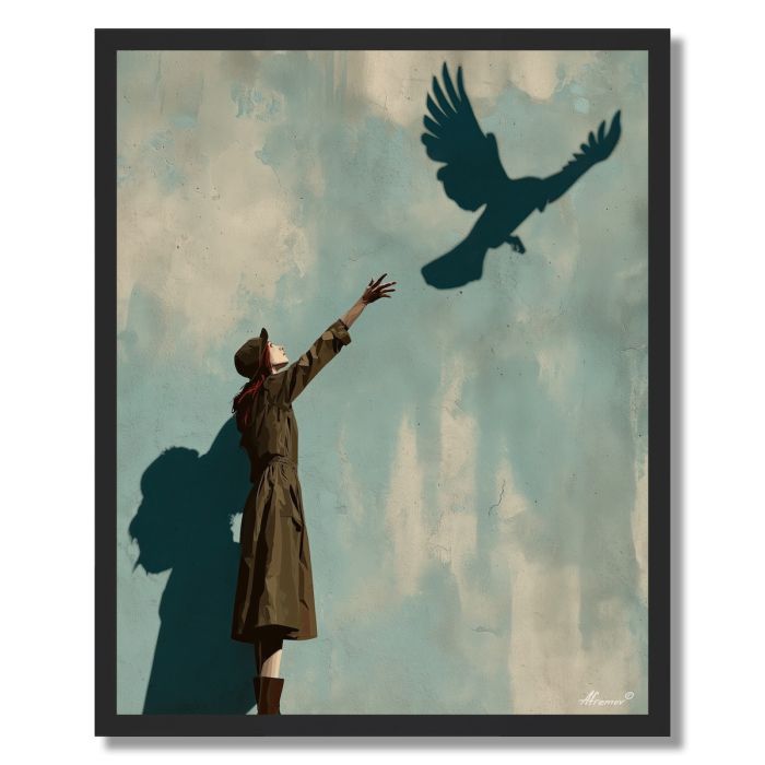 WOMAN AND BIRD - FRAMED
