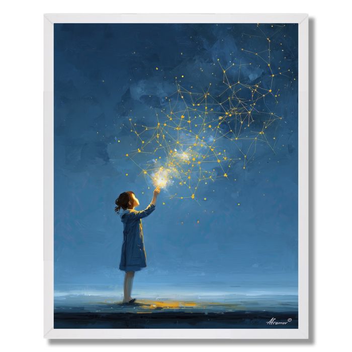 WOMAN LIGHTING STARS - FRAMED