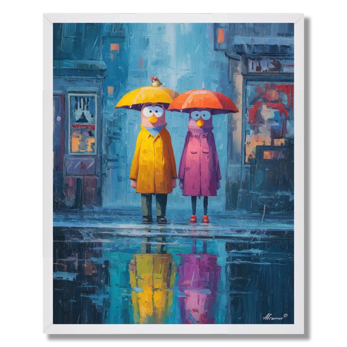 COUPLE IN RAIN - FRAMED