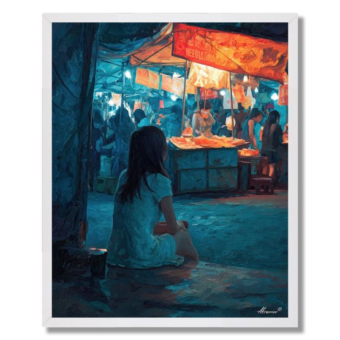 WOMAN UNDER NIGHT MARKET - FRAMED