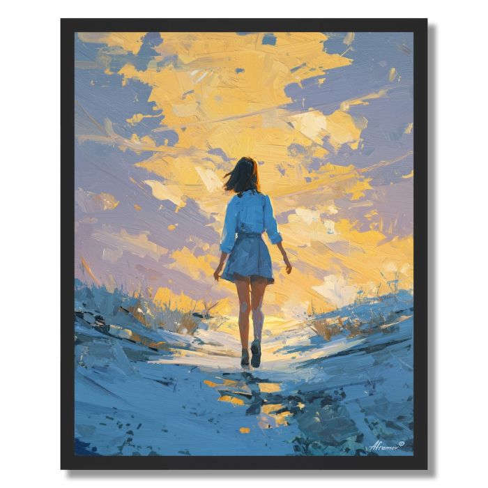 GIRL WALKING INTO COLOR SKY - FRAMED