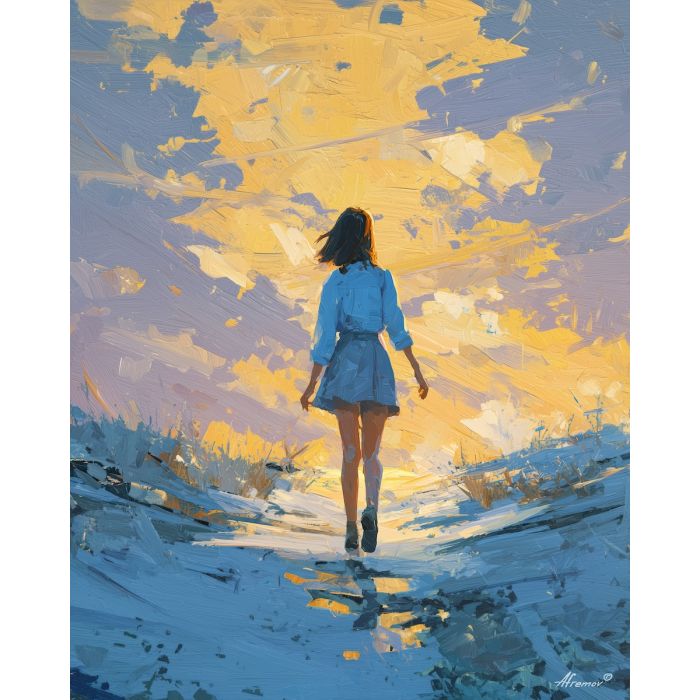 GIRL WALKING INTO COLOR SKY