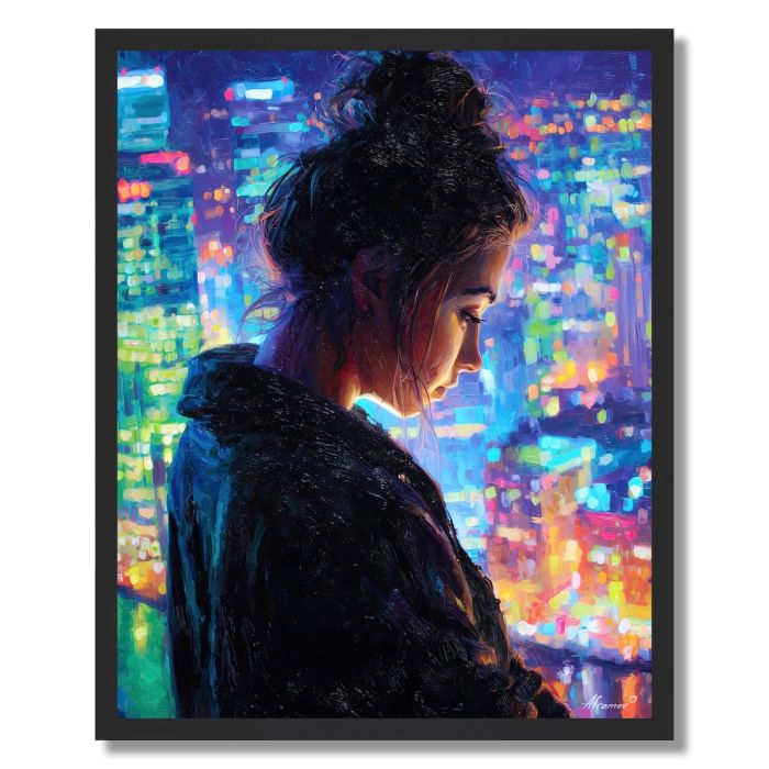 GIRL WITH CITY LIGHTS - FRAMED