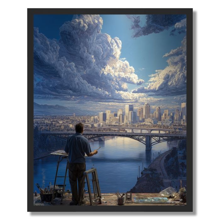 ARTIST PAINTING A BRIDGE - FRAMED