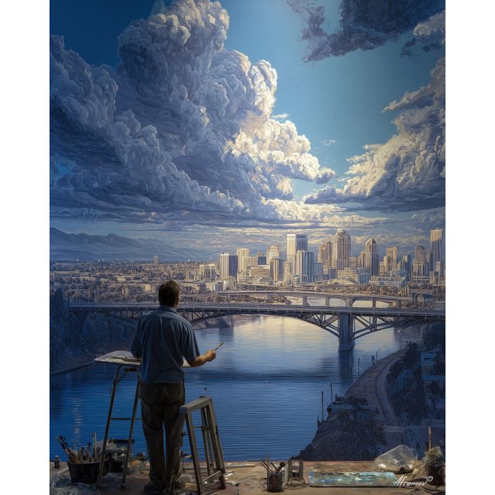 ARTIST PAINTING A BRIDGE