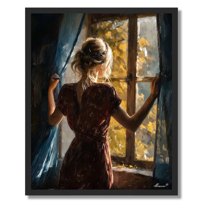WOMAN OPENING WINDOW - FRAMED