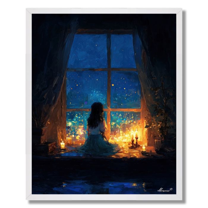 GIRL BY CANDLE WINDOW - FRAMED