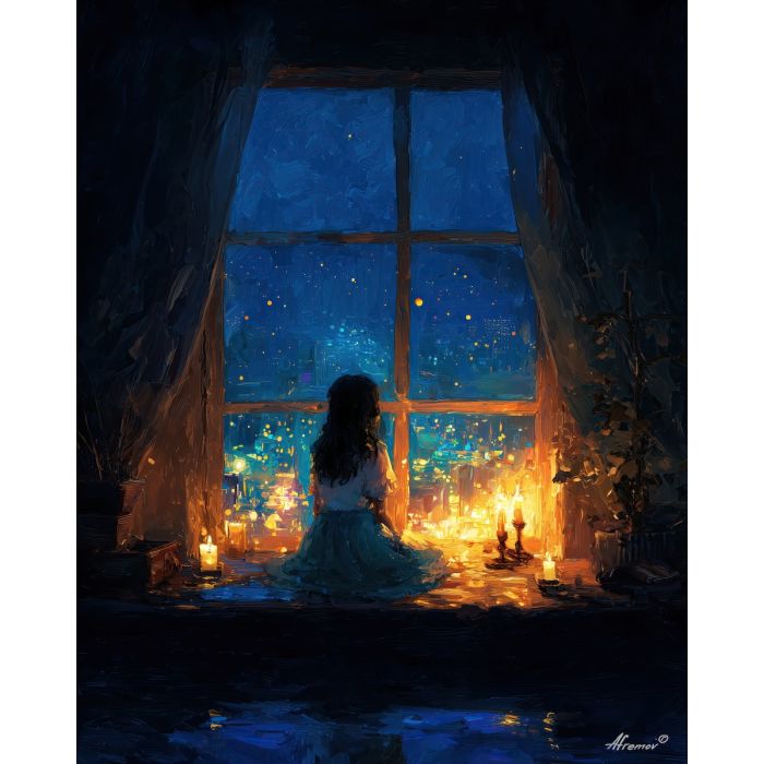 GIRL BY CANDLE WINDOW