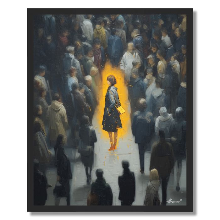 WOMAN IN TRAIN STATION - FRAMED