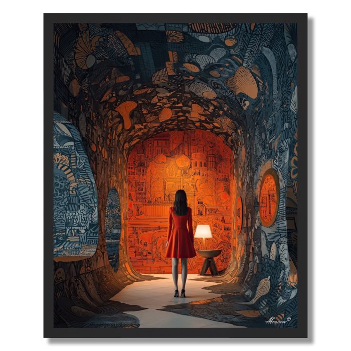WOMAN IN RED ROOM - FRAMED