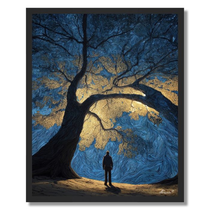 MAN UNDER LIGHT TREE - FRAMED