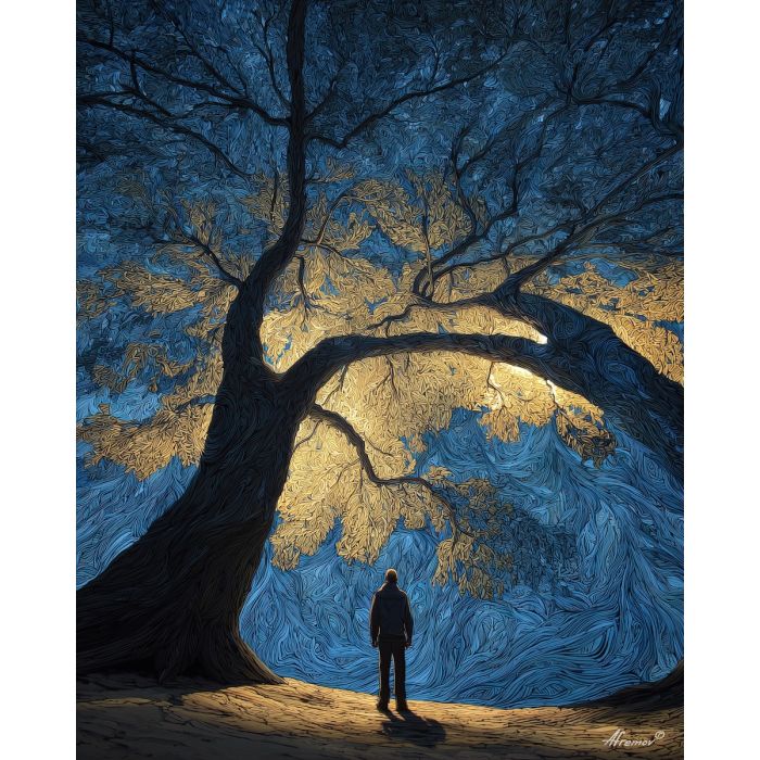 MAN UNDER LIGHT TREE