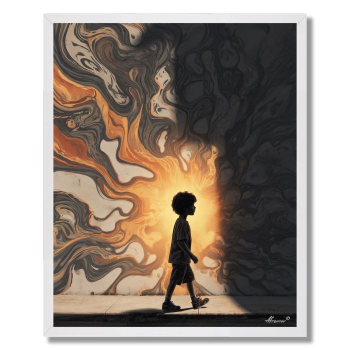 BOY WALKING INTO LIGHT - FRAMED