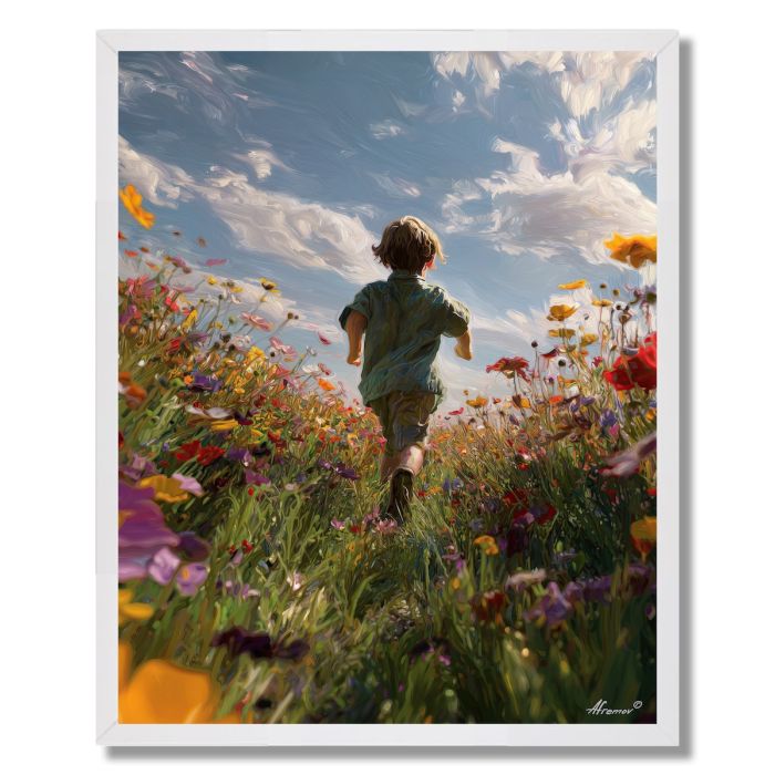 CHILD IN FLOWER FIELD - FRAMED