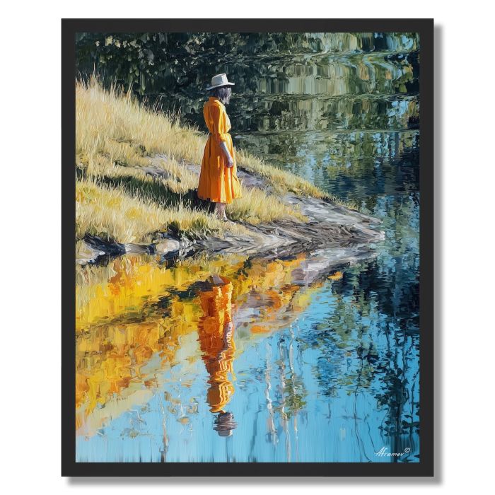 WOMAN ON RIVERBANK - FRAMED