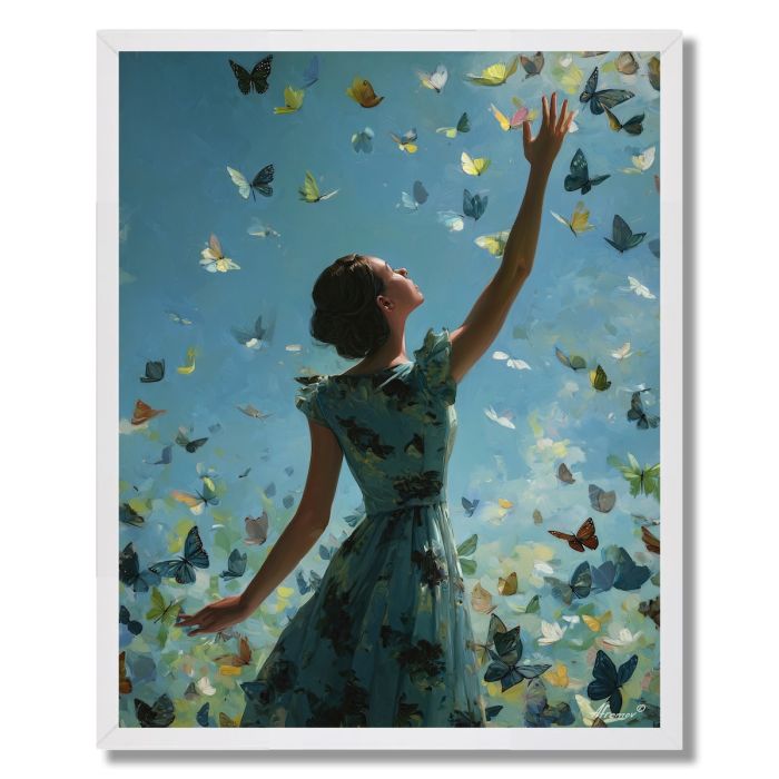 WOMAN AND BUTTERFLIES - FRAMED