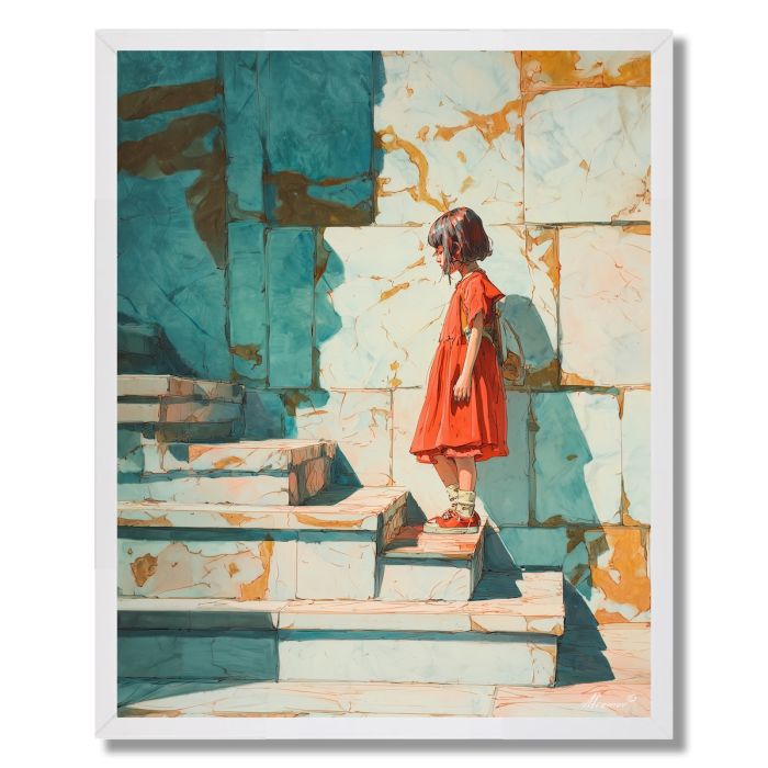 GIRL ON THE STAIRS - FRAMED