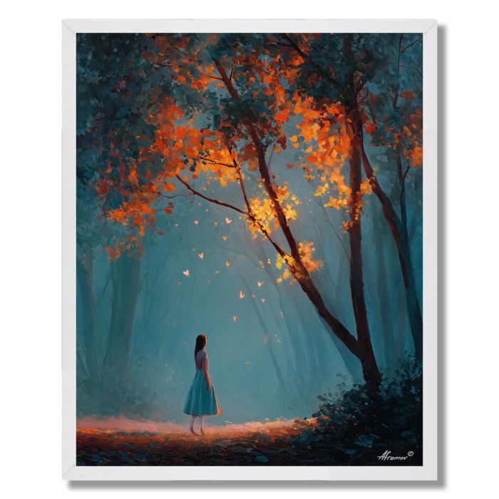 GIRL WAKING THE FOREST - FRAMED