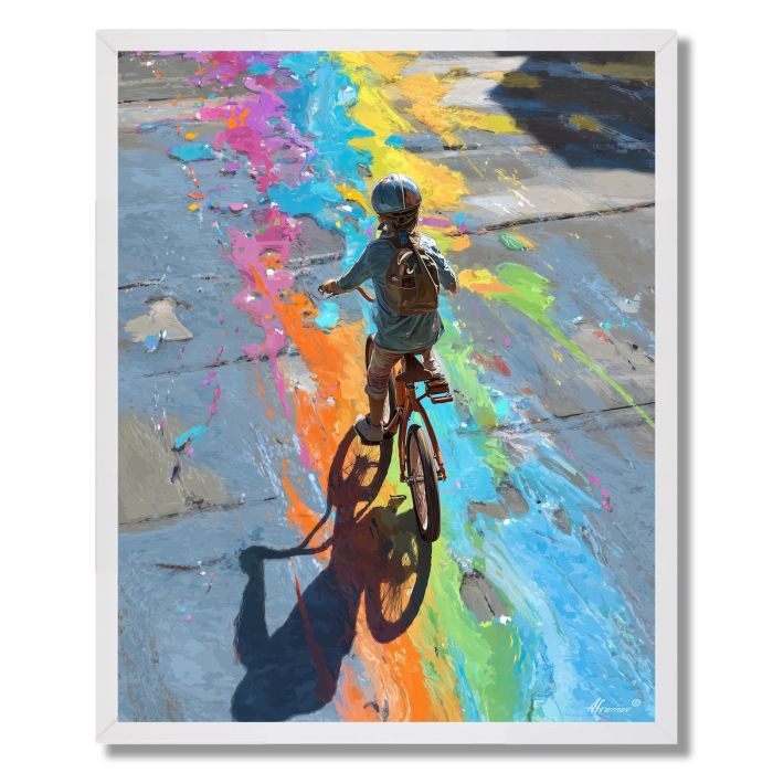 CHILD ON BICYCLE OF COLOR - FRAMED